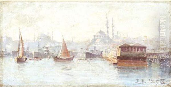 Le Pont De Galata . Oil Painting by Francois Leon Prieur-Bardin