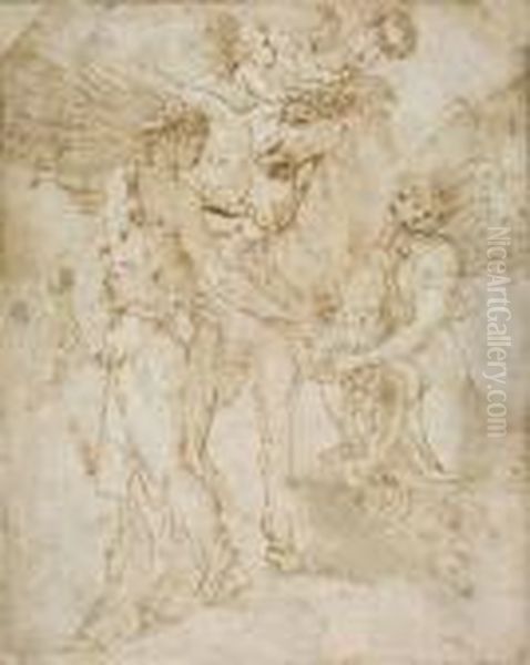 Diana Und Eine Dreigesichtige Hekate Bekranzen Pegasus Oil Painting by Francesco Primaticcio