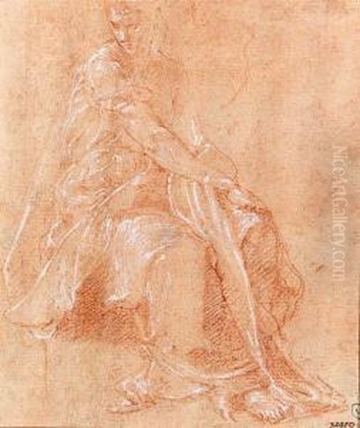 A Seated Figure Turned To The Right Oil Painting by Francesco Primaticcio