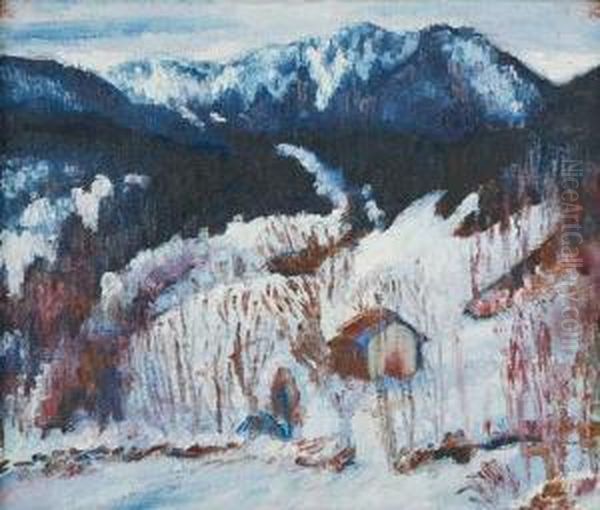 Paysage D'hiver Oil Painting by Andre Julien Prina