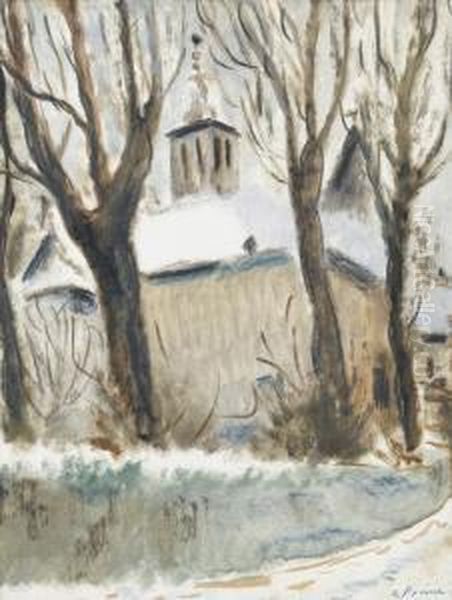 Ansicht Einer Kirche Im Winter. Oil Painting by Andre Julien Prina