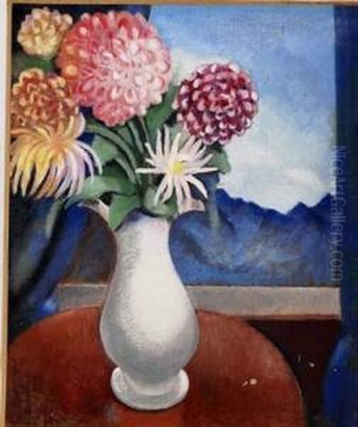 Bouquet Dedahlias Oil Painting by Andre Julien Prina