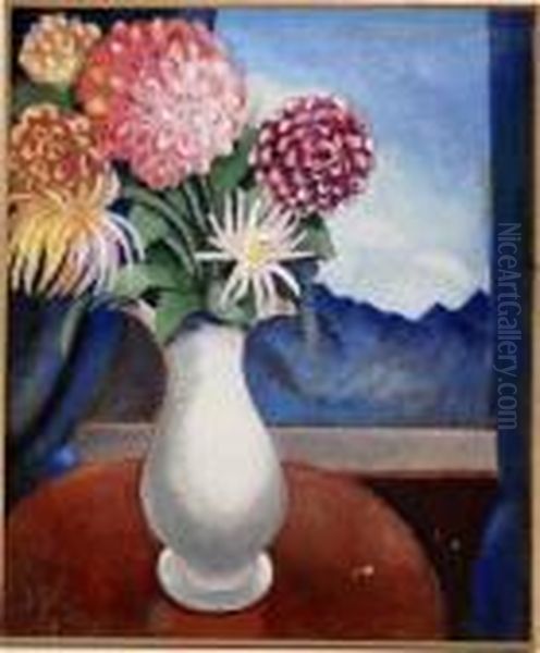 Bouquet De Dahlias Oil Painting by Andre Julien Prina