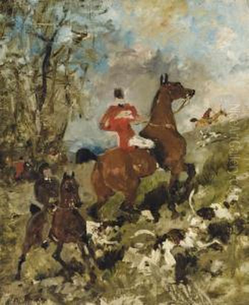 Le Comte Geoffroy De Ruille Et Son Fils A La Chasse Oil Painting by Rene Pierre Princeteau