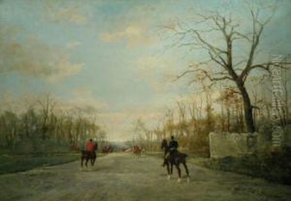 The Duke Of Aumale's Hunt In The Forest Of Chantilly Oil Painting by Rene Pierre Princeteau