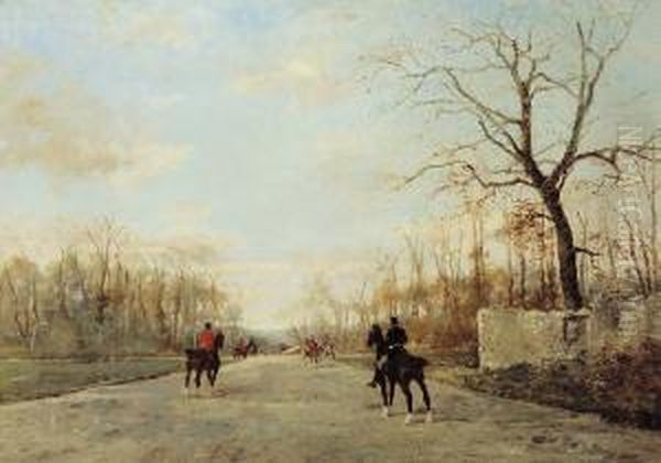 The Duke Of Aumale's Hunt In The Forest Of Chantilly Oil Painting by Rene Pierre Princeteau