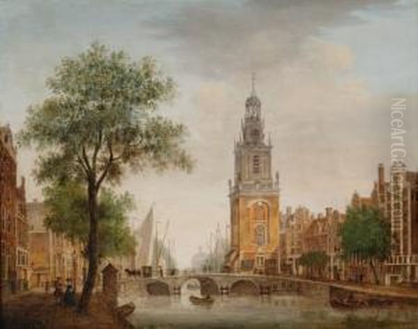 View Of The Janroodenpoort-tower In Amsterdam Oil Painting by Johannes Huibert Prins