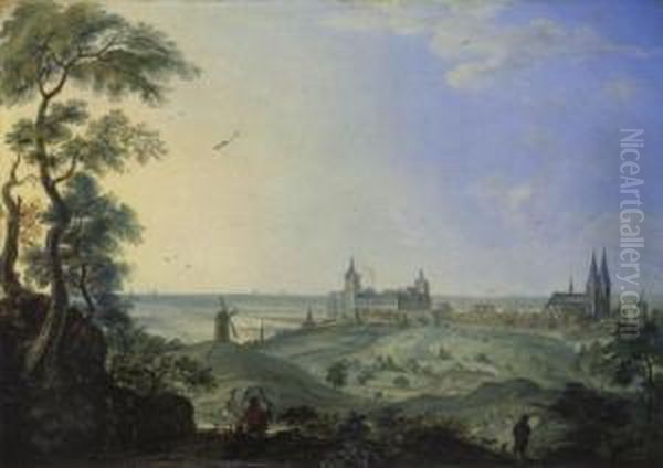 Blick Auf Kleve Mit Der Schwanenburg Und Der Stiftskirche Oil Painting by Johannes Huibert Prins