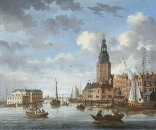 A View Of The Montelbeanstoren, Amsterdam Oil Painting by Johannes Huibert Prins