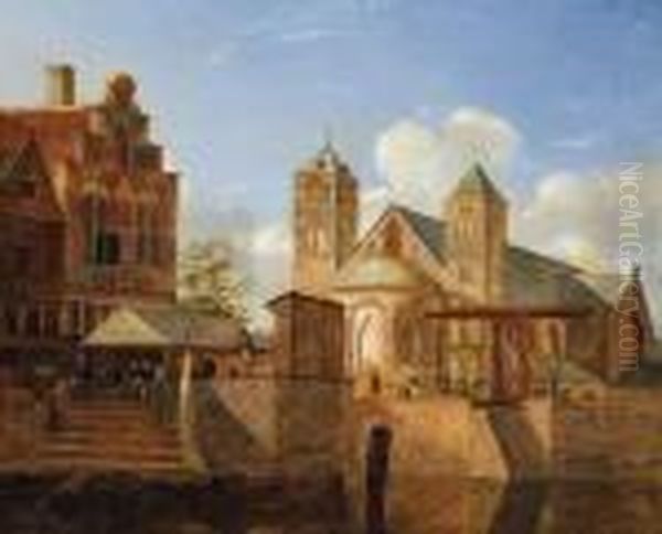 A View Of A Town Oil Painting by Johannes Huibert Prins