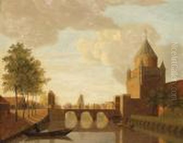 A View Of The Kleine Houtpoort, Haarlem Oil Painting by Johannes Huibert Prins