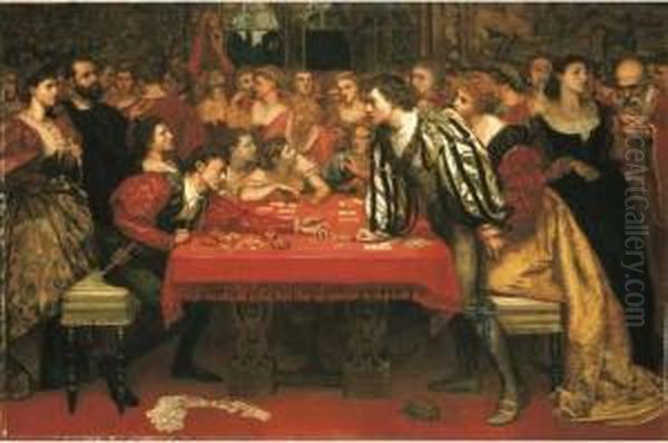 A Venetian Gaming-house In The Sixteenth Century Oil Painting by Valentine Cameron Prinsep