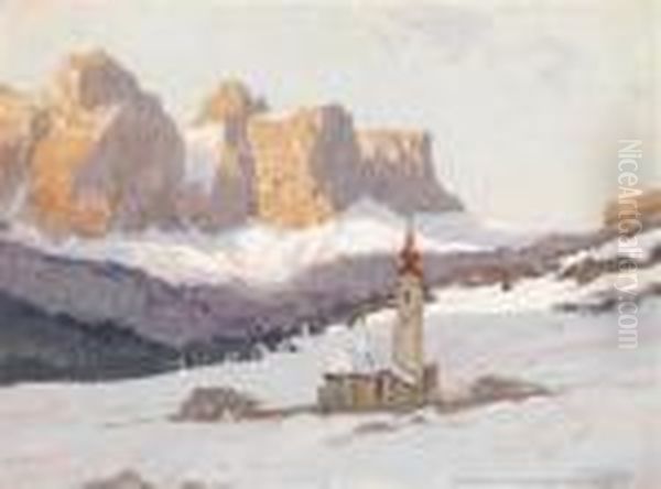 Die Sellagruppebei Kolfuschg/corvara In Den Dolomiten Verso Betitelt Oil Painting by Karl Ludwig Prinz