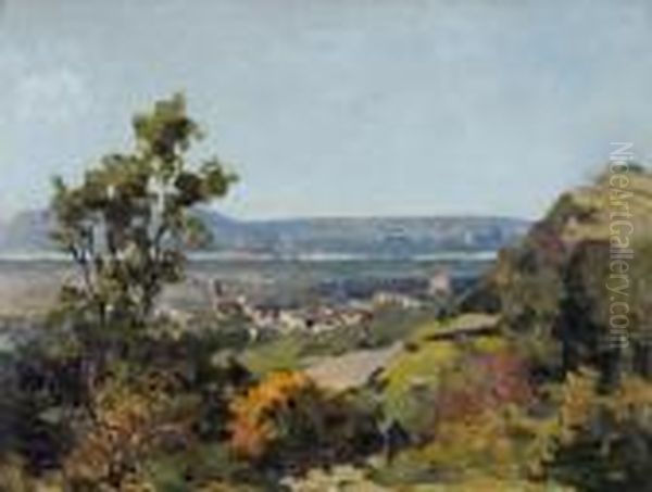 Blick Vom Bisamberg Gegen Langenzersdorf-donau
 Und Klosterneuburg Oil Painting by Karl Ludwig Prinz