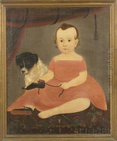 Portrait Of Child With A Pet Dog. Oil Painting by William Matthew Prior