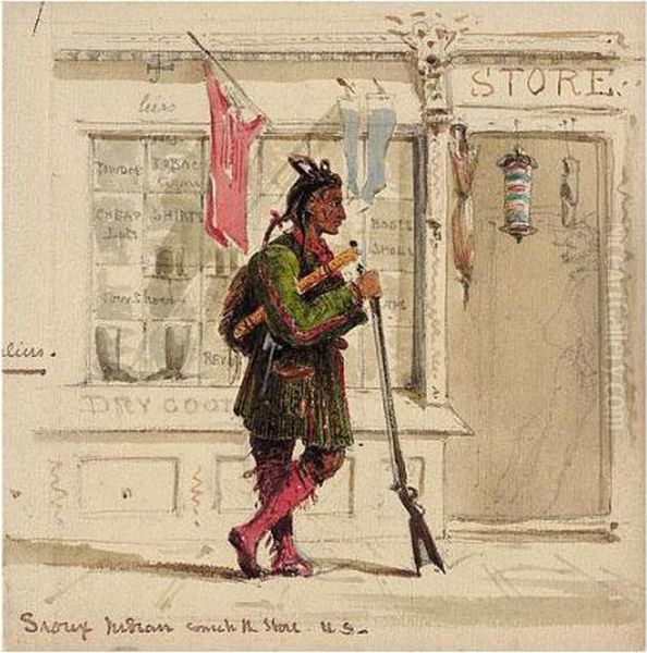 Sioux Indian Come To The Store - Us Oil Painting by Robert Taylor Pritchett