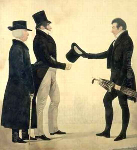 Three Gentlemen Greeting Each Other Oil Painting by Richard Dighton