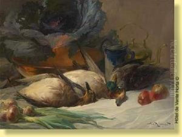 Nature Morte Aux Canards Et Choux Rouge Oil Painting by Privat Livemont