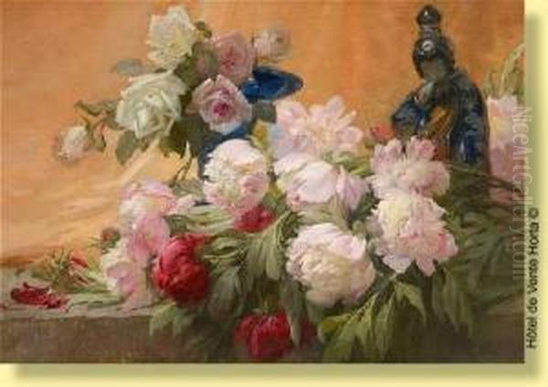 Jetee De Pivoines Sur Fond De Oil Painting by Privat Livemont