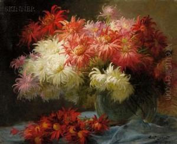 Still Life With Chrysanthemums Oil Painting by Privat Livemont