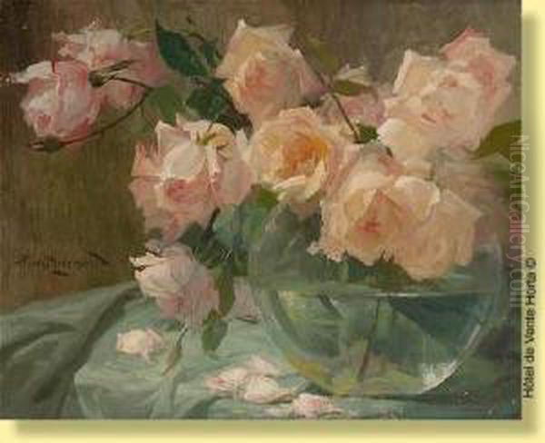 Vase Fleuri De Roses Oil Painting by Privat Livemont