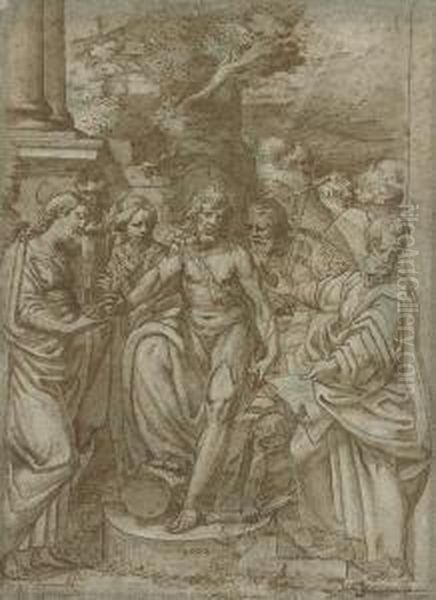 Saint John The Baptist With Saint Barbara And Other Saints Oil Painting by Camillo Procaccini