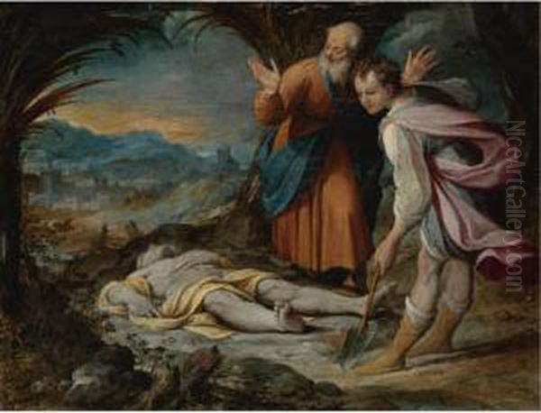 Tobit And His Son Tobias Giving A Proper Burial Oil Painting by Camillo Procaccini