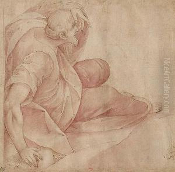 Seated Draped Figure Shielding His Eyes Oil Painting by Camillo Procaccini