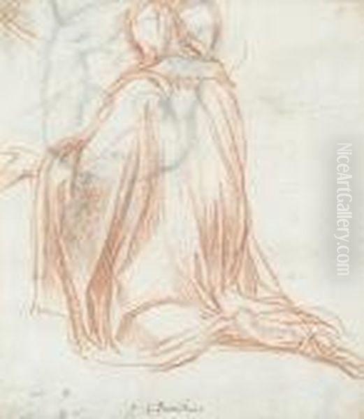 A Kneeling Cleric Partially Drawn Over A Nude Figure With Head Turned To The Right Oil Painting by Camillo Procaccini