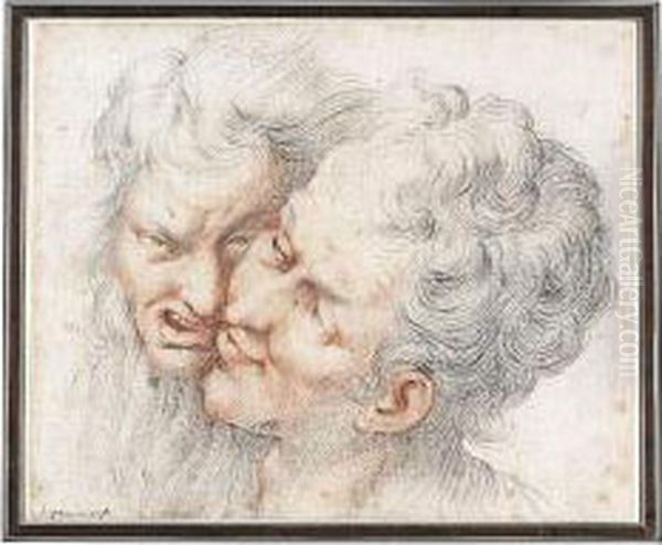 Two Grotesque Heads Oil Painting by Camillo Procaccini