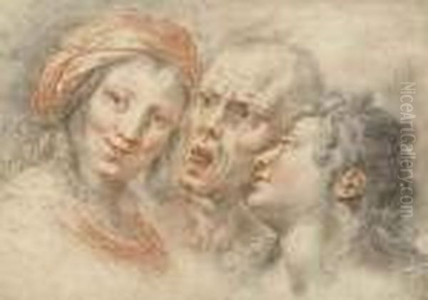 A Young Woman, A Shouting Man And Ayouth Oil Painting by Giulio Cesare Procaccini