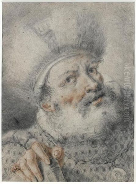 Etude De Personnage Au Turban, La Main Droite Posee Sur Un Livre Oil Painting by Giulio Cesare Procaccini