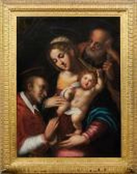 Hl. Familie Mitkardinal In Anbetung Oil Painting by Giulio Cesare Procaccini