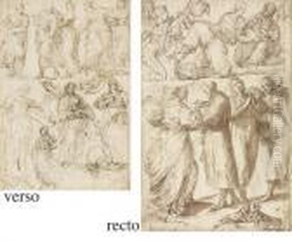 A Sheet Of Studies Of Standing, 
Seated And Reclining Figures And The Madonna And Child Seated ( Oil Painting by Giulio Cesare Procaccini