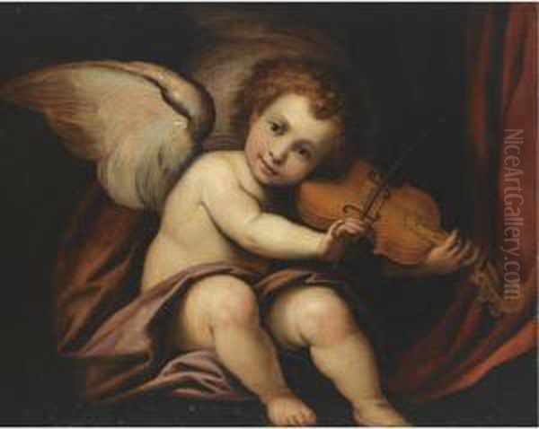 A Putto Playing The Violin Oil Painting by Giulio Cesare Procaccini