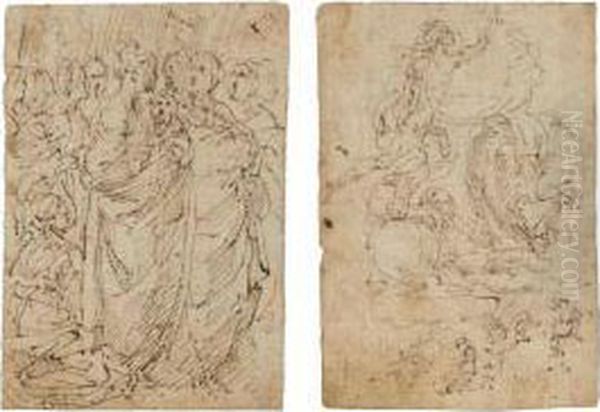 Two Sheets Of Figure Studies Oil Painting by Giulio Cesare Procaccini