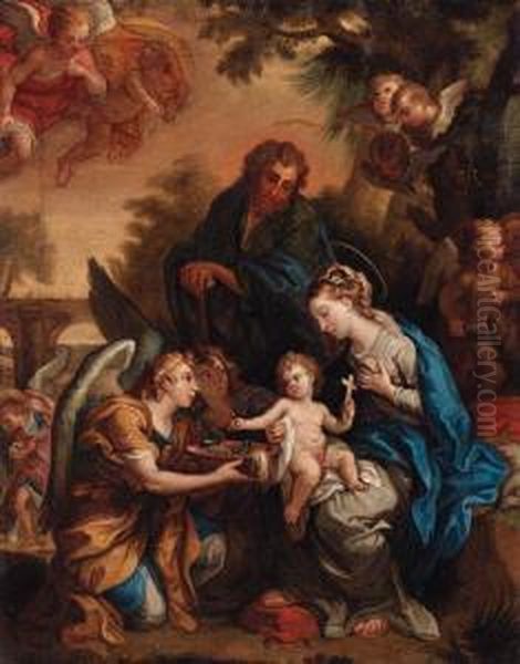 The Holy Family With Angels Presenting The Instruments Of Thepassion Oil Painting by Giulio Cesare Procaccini