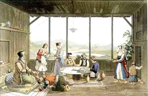 Dinner held at Delphi in honour of the painter by the elder of the village of Chryso Oil Painting by Edward Dodwell