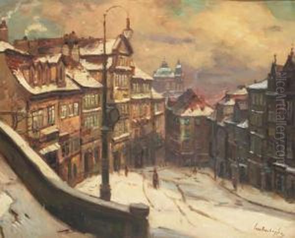 Nerudova Street Oil Painting by Jaro Prochazka