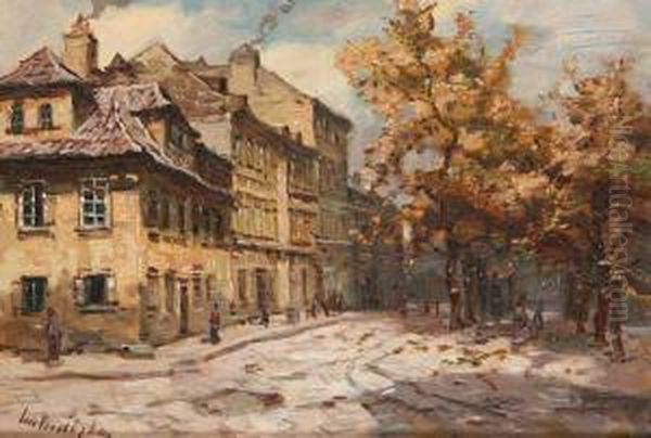 An Old-prague Motif Oil Painting by Jaro Prochazka