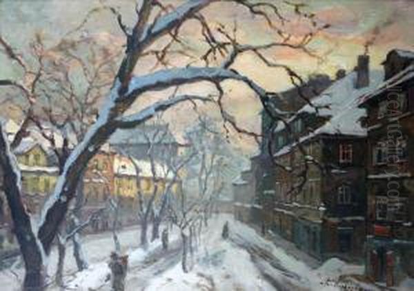 Kampa In Winter Oil Painting by Jaro Prochazka