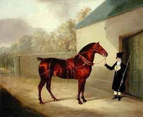 A Carriage Horse and a Groom at a Stable Oil Painting by David of York Dalby