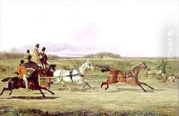 A Huntsman Passing a Tandem with a Sportsman by a Stile Oil Painting by David of York Dalby