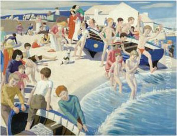 On The Beach At Newlyn Oil Painting by Ernest Procter