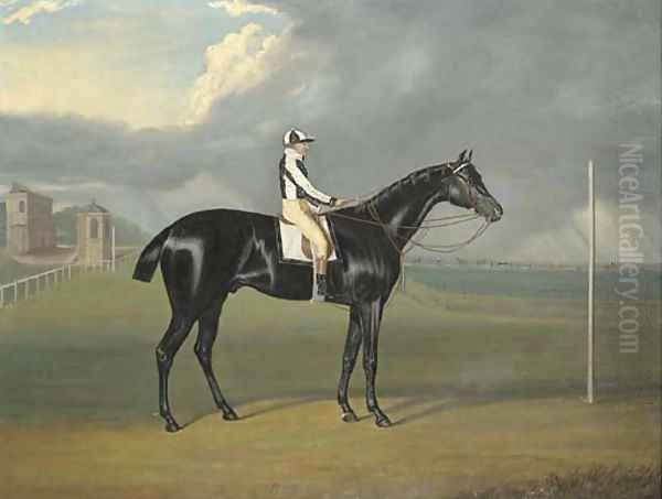 Jerry, winner of the 1824 St. Leger, with Ben Smith up, by a post at Doncaster Oil Painting by David of York Dalby