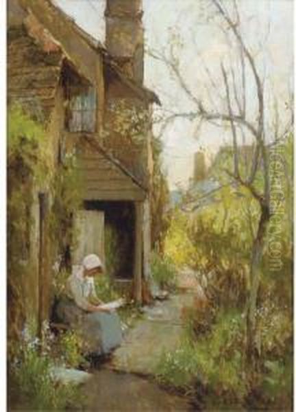 A Shere Cottage, Surrey Oil Painting by Adam Edwin Proctor