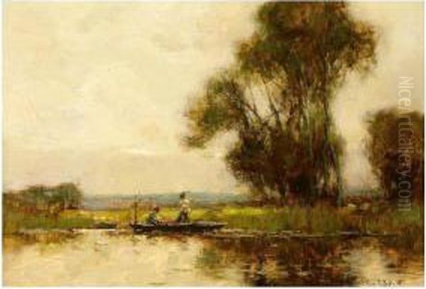 Fishing From A Punt Oil Painting by Adam Edwin Proctor