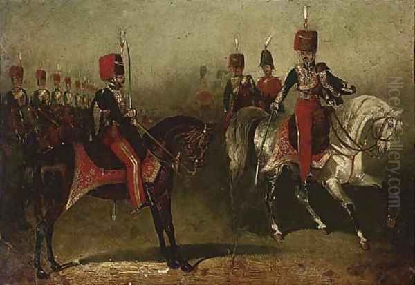 11th Hussars on parade Oil Painting by David of York Dalby