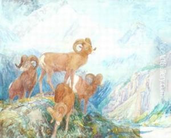 Big Horn Moutain Sheep Oil Painting by Alexander Phimister Proctor