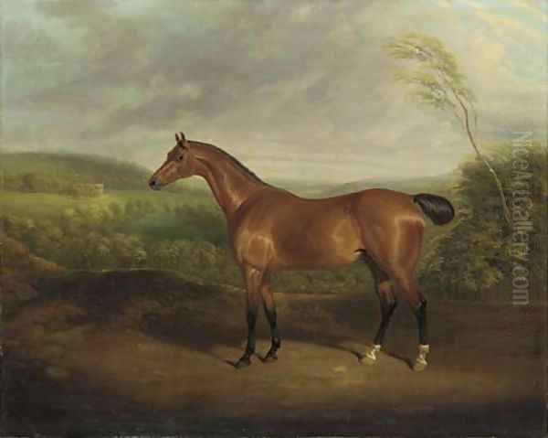 Cock Robin, a chestnut hunter in a wooded landscape with a mansion beyond Oil Painting by David of York Dalby